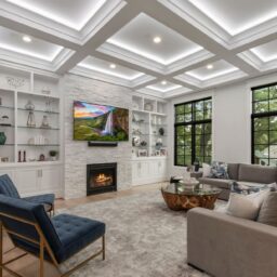 Luxury living area interior in a custom modern home.