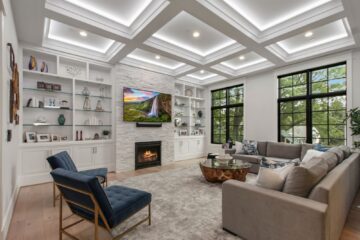 Luxury living area interior in a custom modern home.