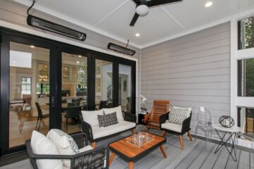 An indoor patio in a luxury custom modern home.