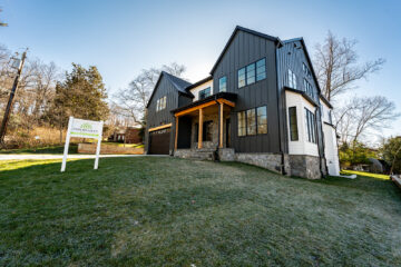 An angled view of a large modern home.