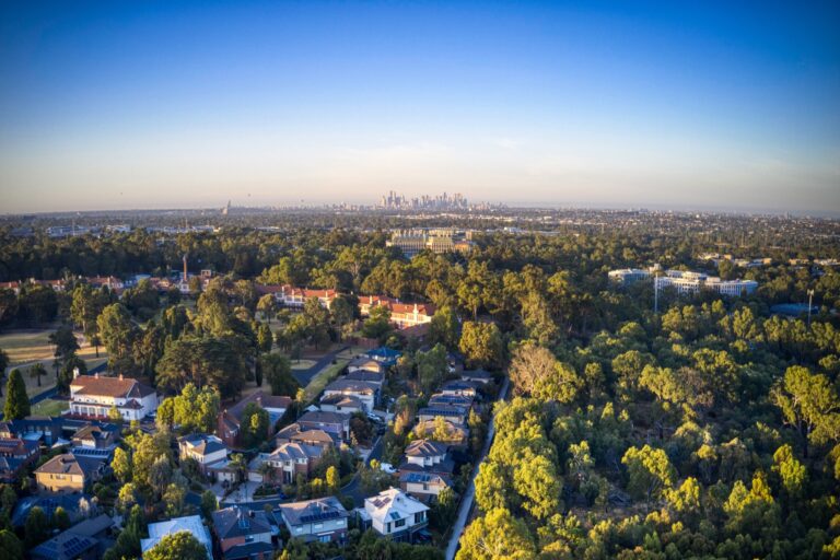 aerial suburban residential neighborhood