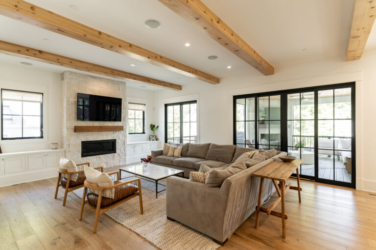 neutral palette living room wood tones